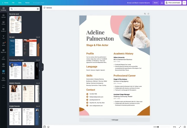 Canva - Website tạo CV miễn phí