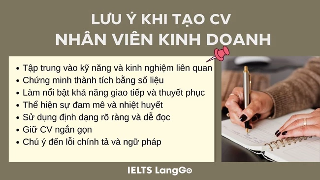 Lưu ý khi tạo CV nhân viên kinh doanh