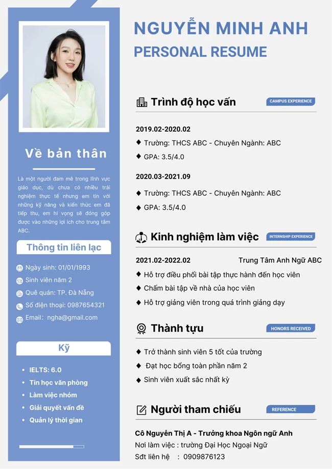 Mẫu CV trợ giảng Tiếng Anh 2