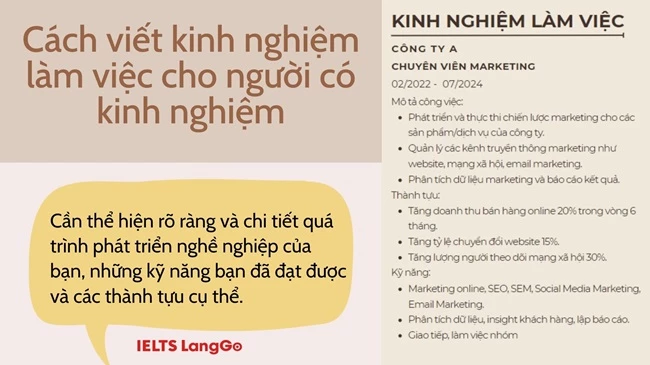 Cách ghi kinh nghiệm làm việc trong CV khi có kinh nghiệm