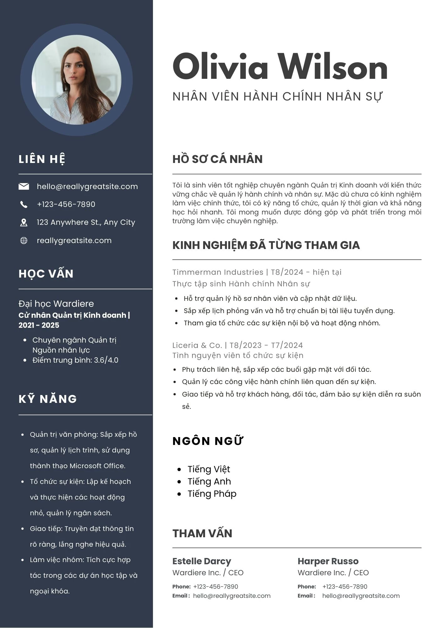 Mẫu CV hành chính nhân sự cho người chưa có kinh nghiệm