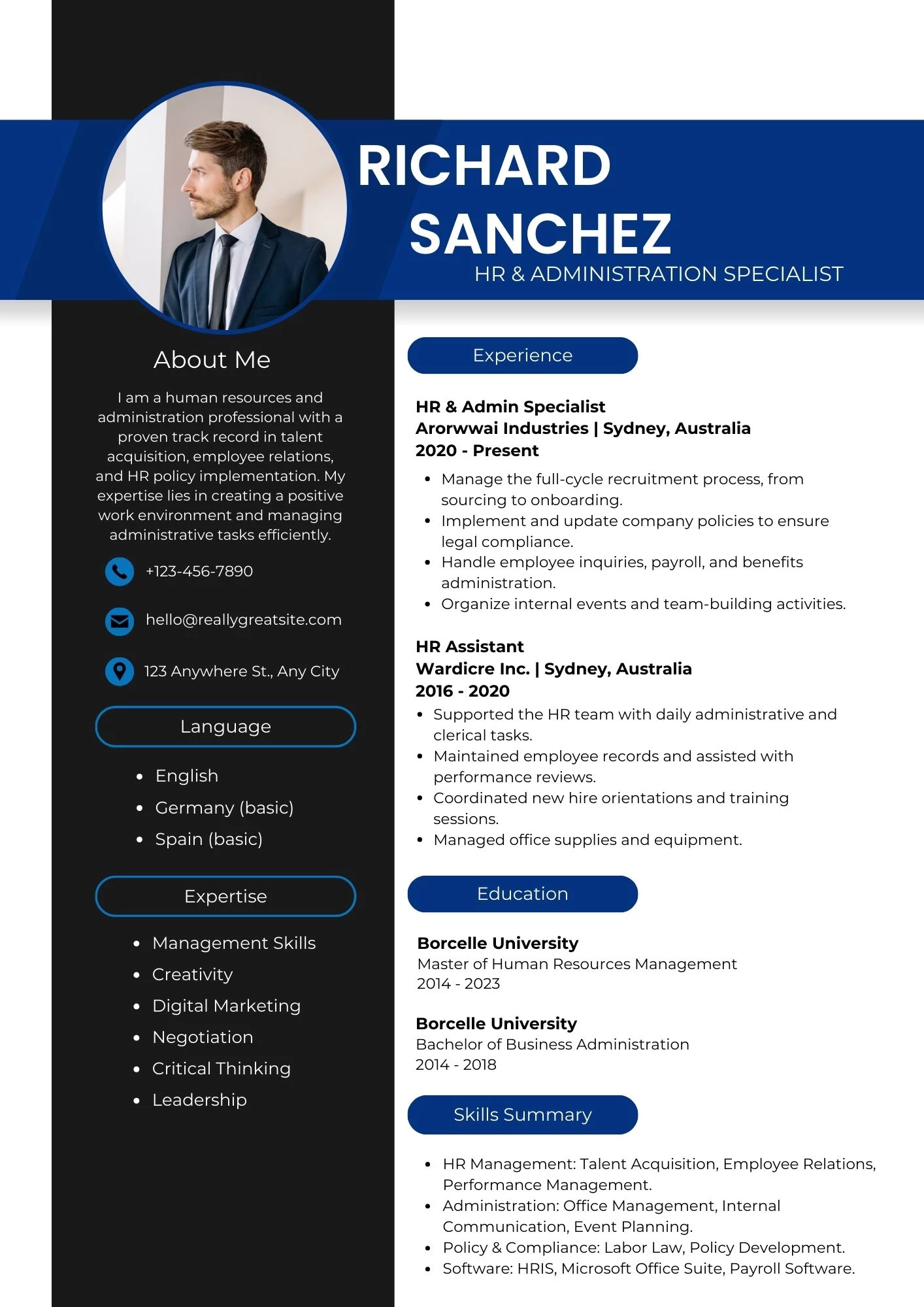 Mẫu CV hành chính nhân sự bằng tiếng Anh