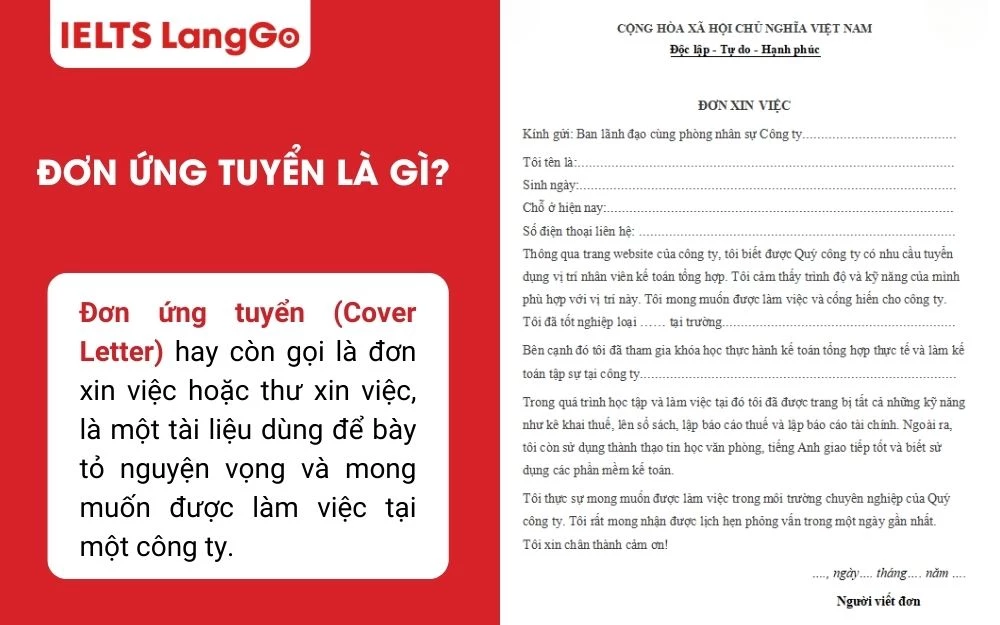 Đơn ứng tuyển là cơ hội để ứng viên thể hiện mong muốn ứng tuyển và sự chuyên nghiệp
