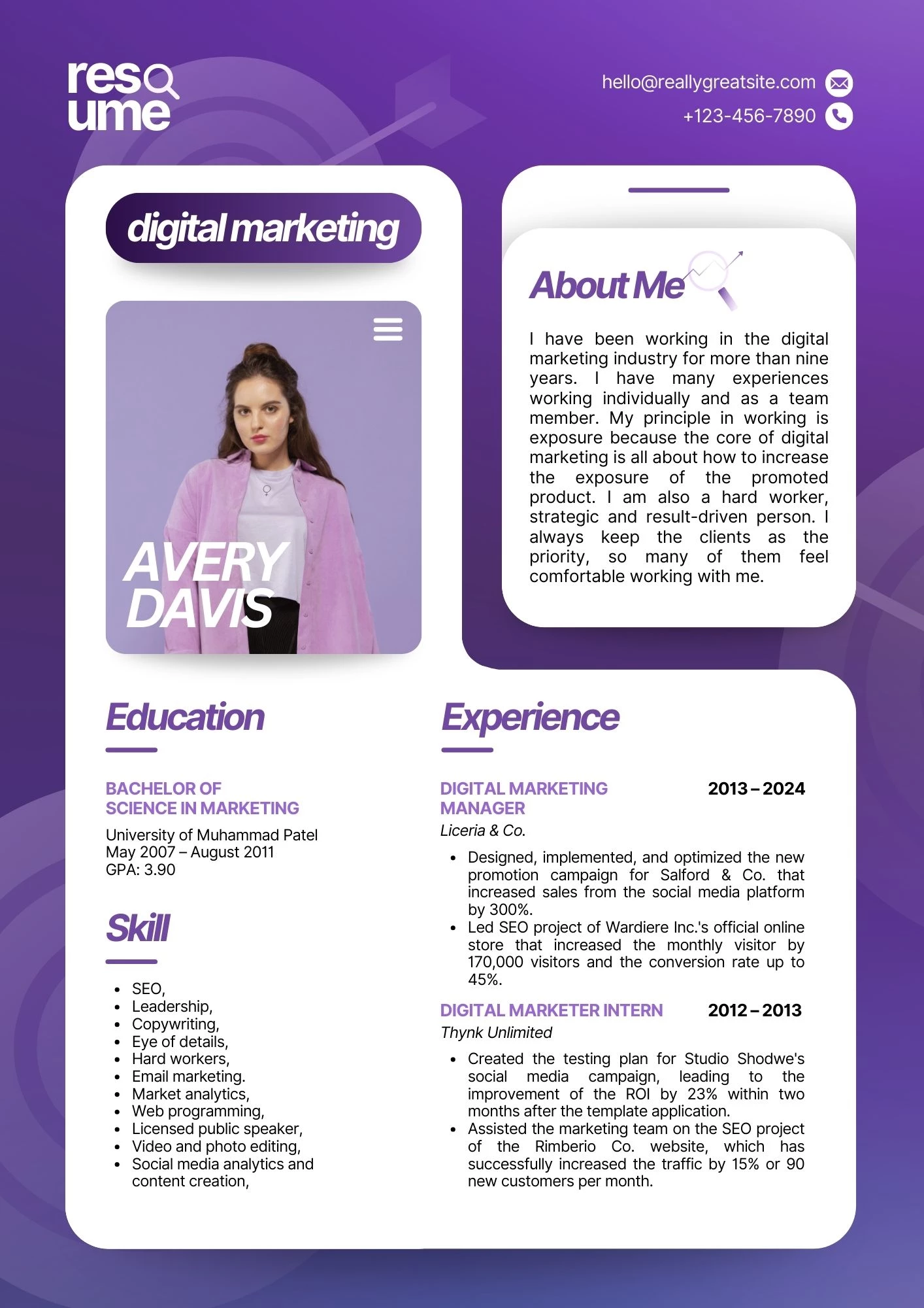 Mẫu CV Marketing Intern (tiếng Anh)