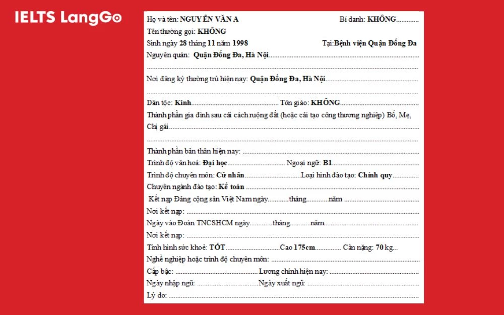 Cách điền quê quán, nhân thân và hoàn cảnh gia đình