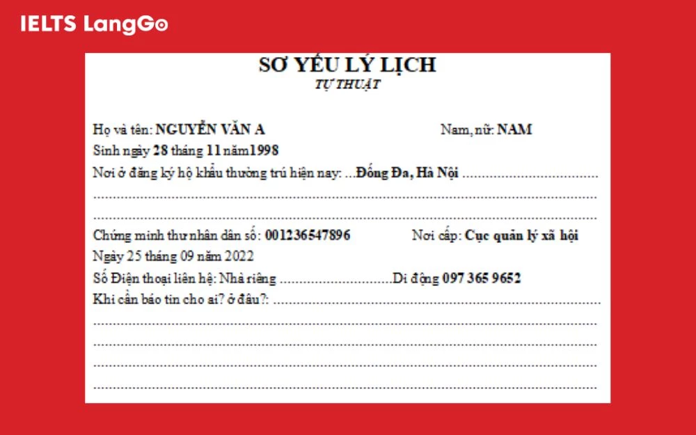Cách điền thông tin cá nhân và tiểu sử cơ bản