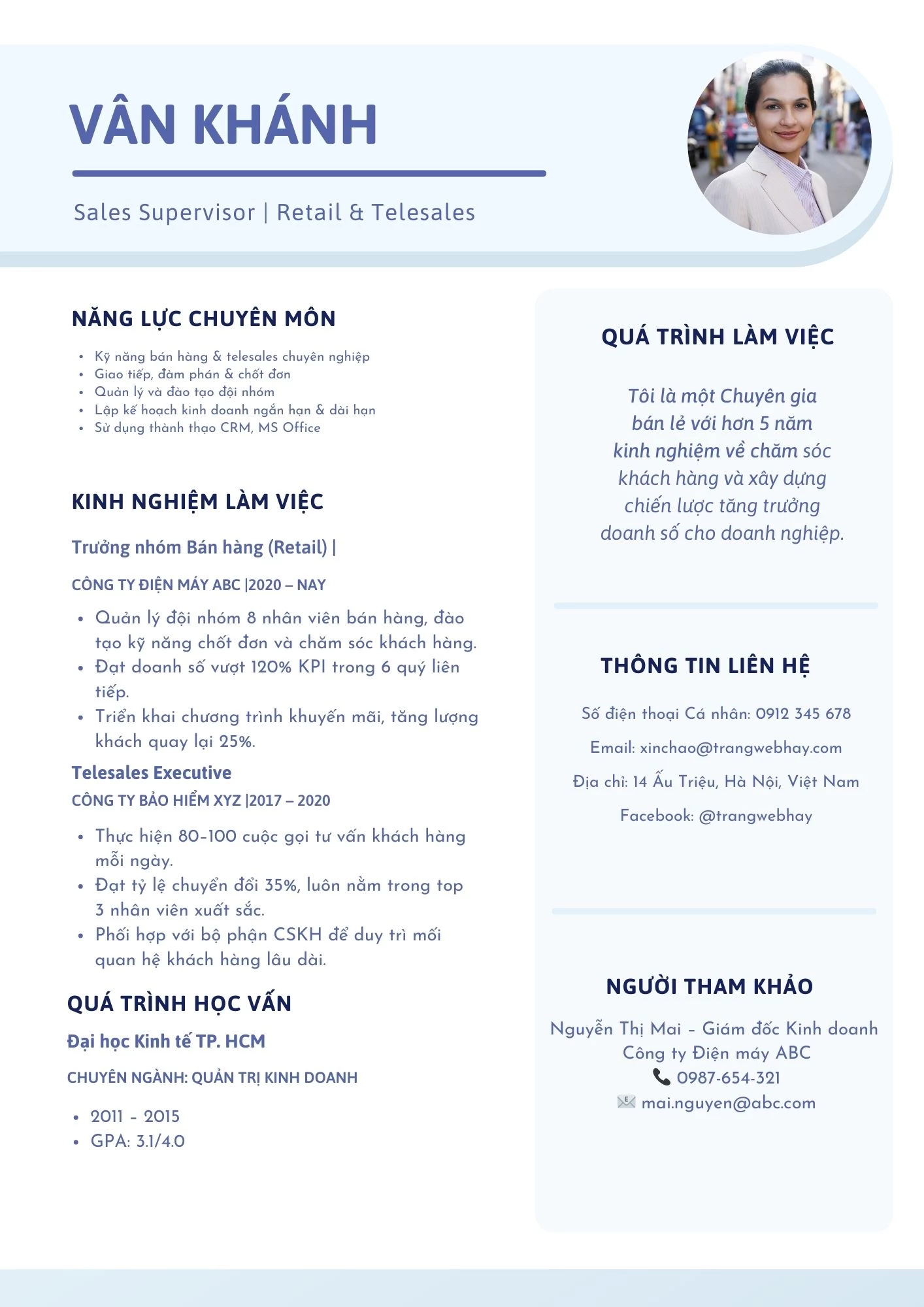 Mẫu CV bán hàng cho người đã có kinh nghiệm