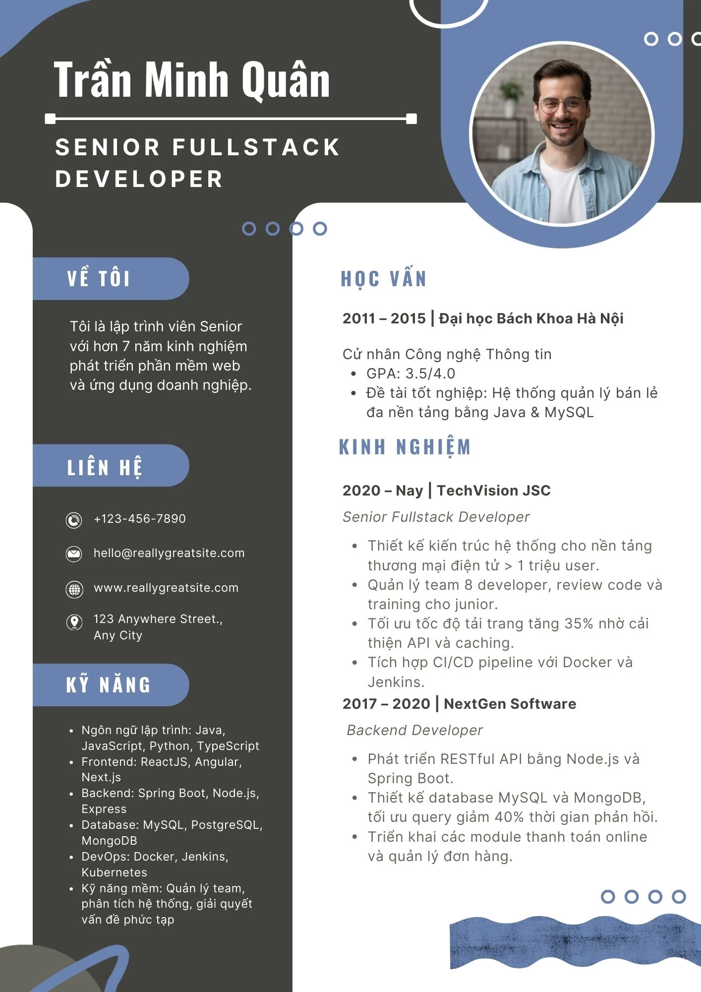 Mẫu CV IT cho developer senior
