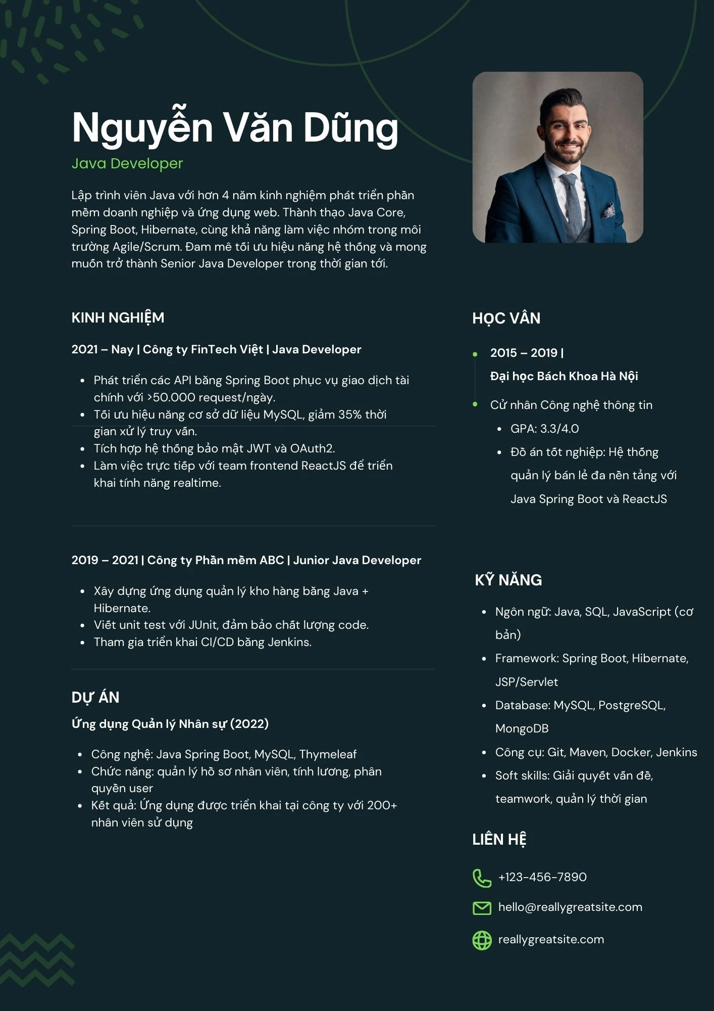 Mẫu CV IT Java Developer