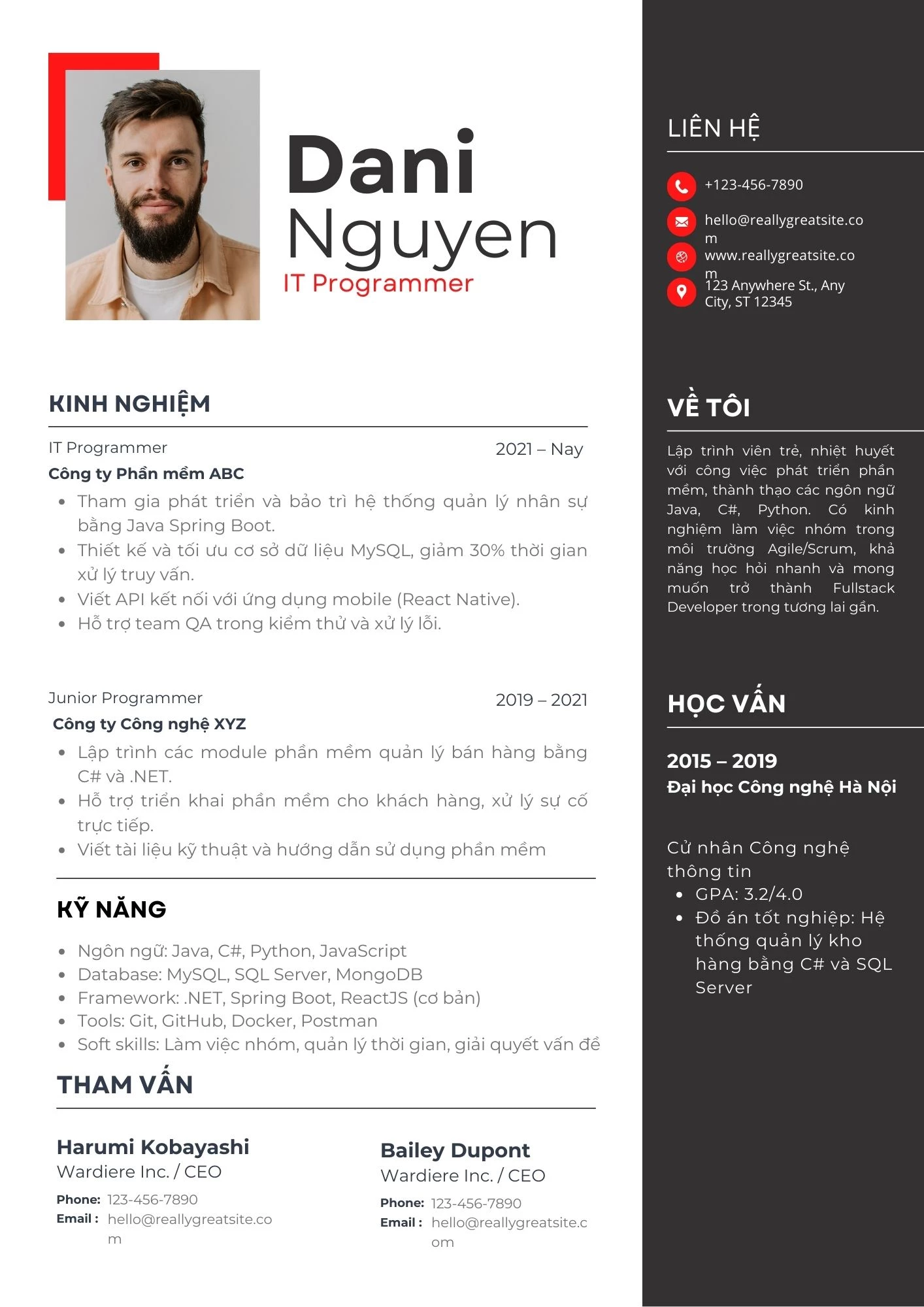 Mẫu CV IT Programmer