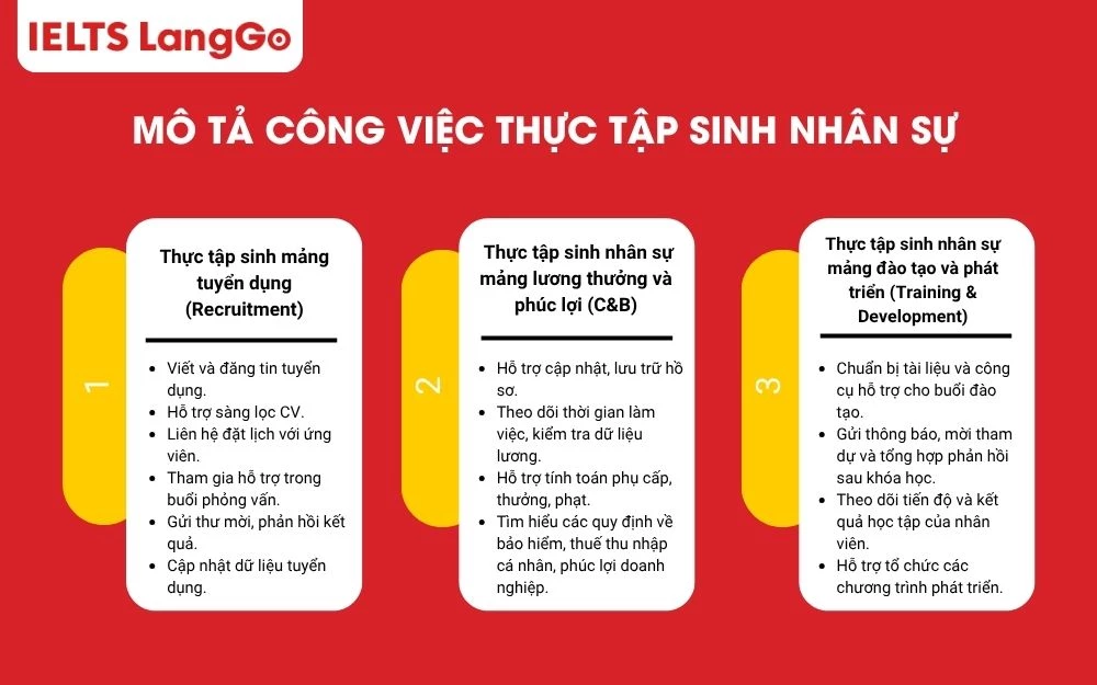 Mô tả công việc của thực tập sinh nhân sự