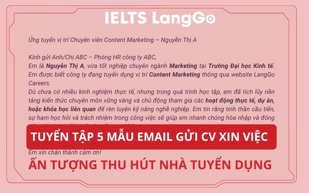 TUYỂN TẬP 5 MẪU EMAIL GỬI CV XIN VIỆC ẤN TƯỢNG THU HÚT NHÀ TUYỂN DỤNG