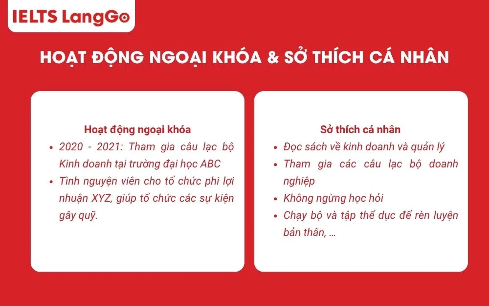 Hoạt động ngoại khóa và sở thích cá nhân