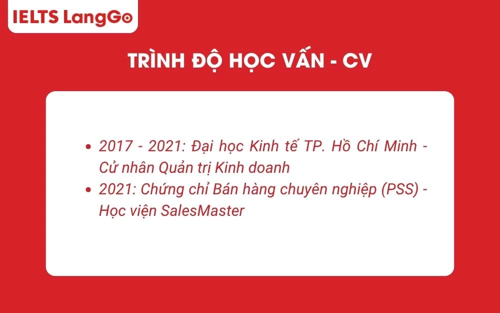 Cách viết phần trình độ học vấn trong CV