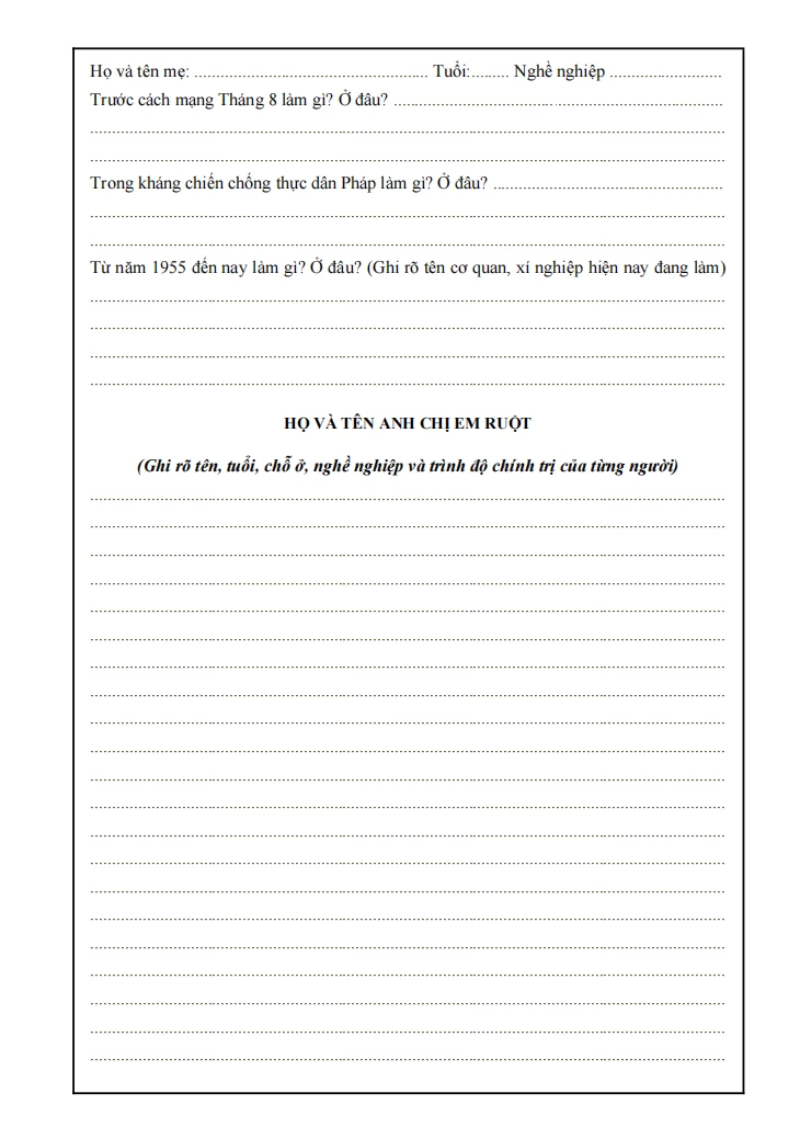 Mẫu sơ yếu lý lịch tự thuật