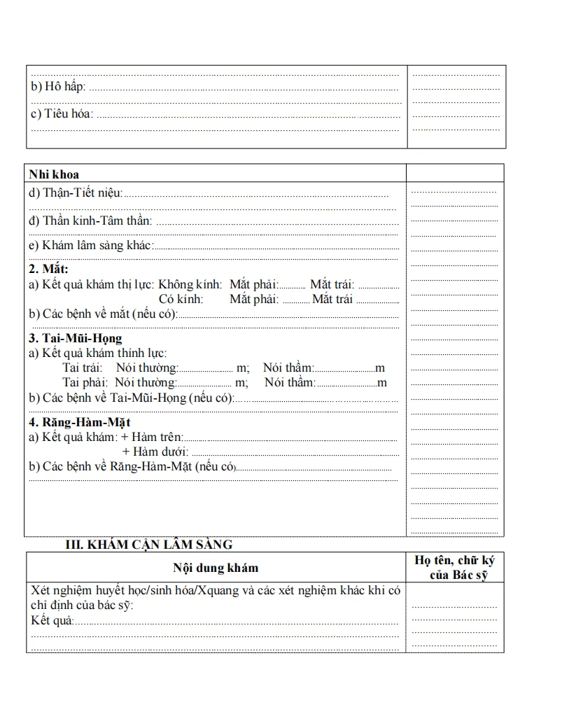 Mẫu giấy khám sức khỏe