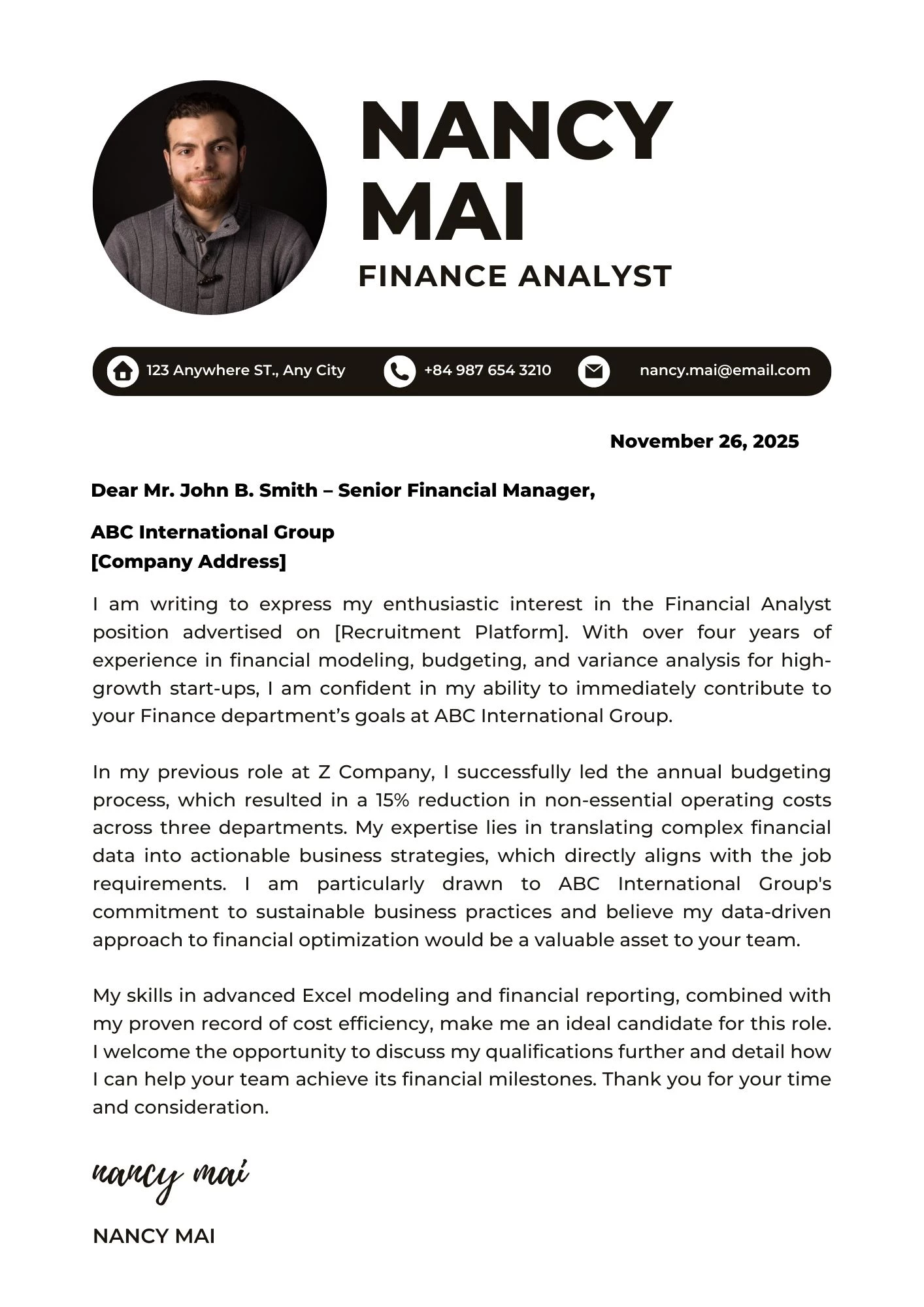 Mẫu Cover Letter tiếng Anh