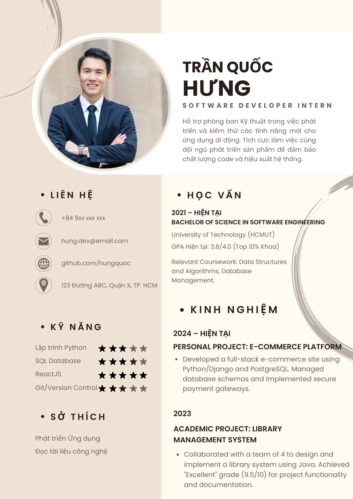 Mẫu CV thực tập sinh dành cho sinh viên IT – Công nghệ