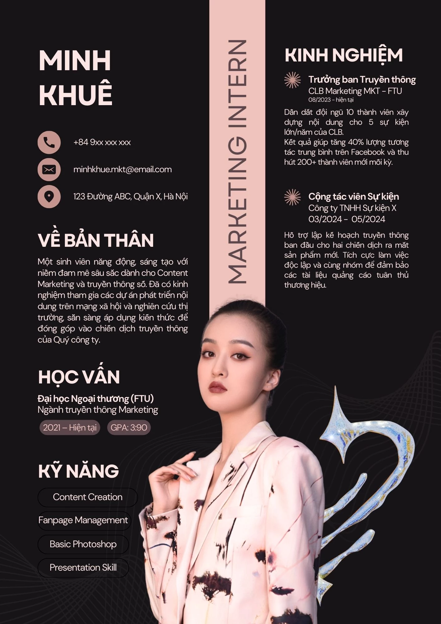 Mẫu CV thực tập sinh ngành Marketing – Truyền thông