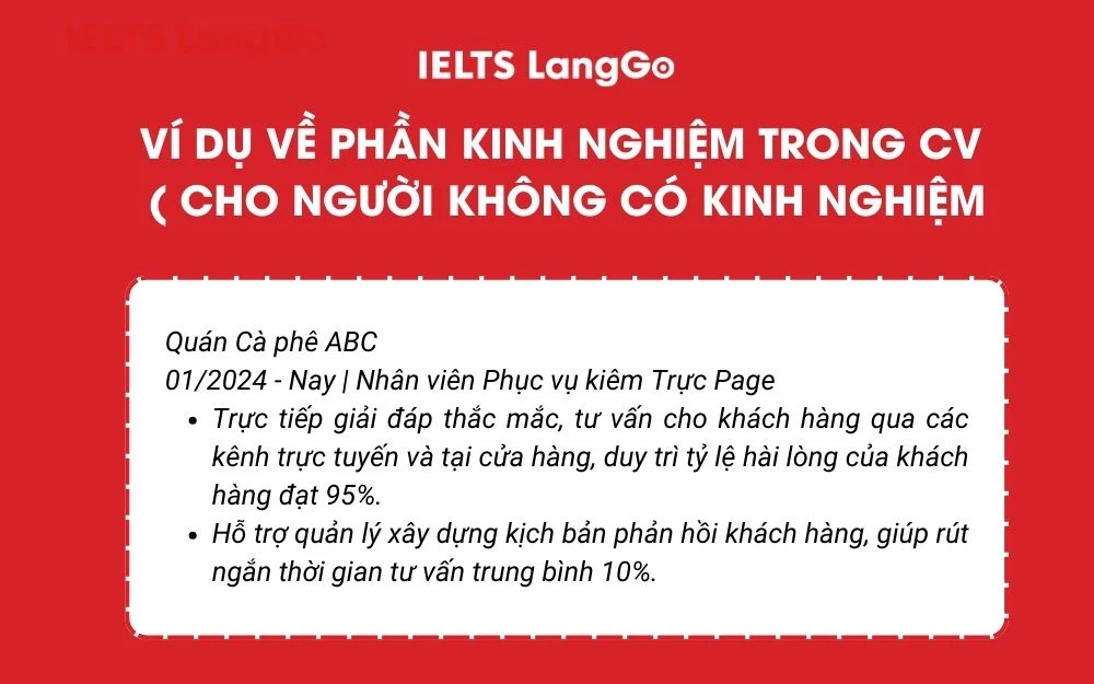Ví dụ cách viết kinh nghiệm chuyên môn trong CV thực tập sinh ( không có kinh nghiệm )