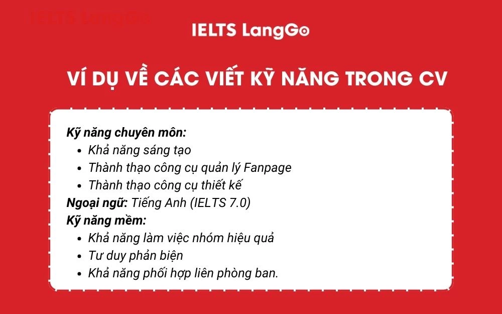 Ví dụ cách viết kỹ năng trong CV thực tập sinh