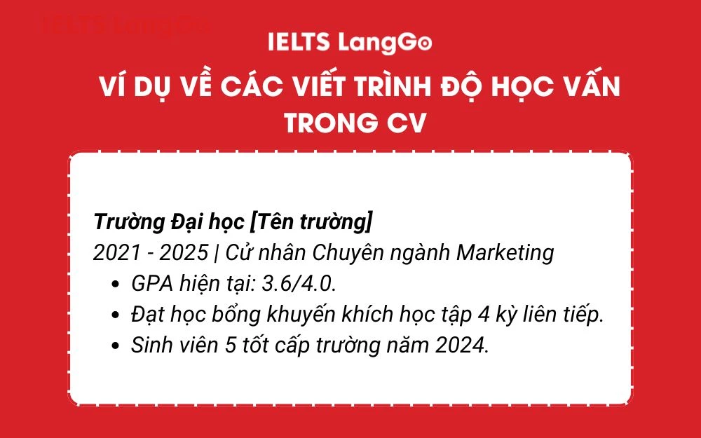 Ví dụ cách viết trình độ học vấn trong CV thực tập sinh