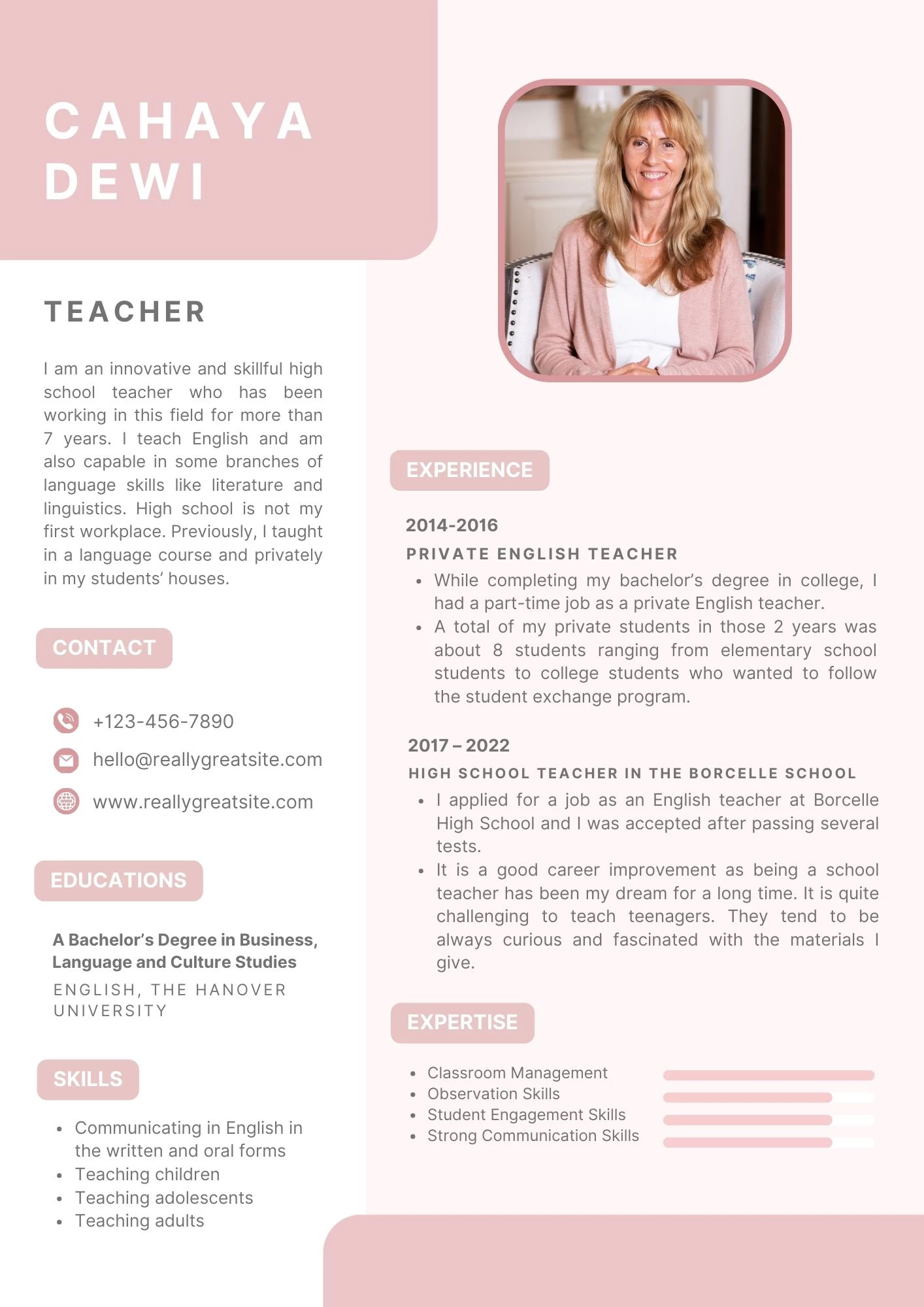 Mẫu CV giáo viên tiếng Anh bằng tiếng Anh 