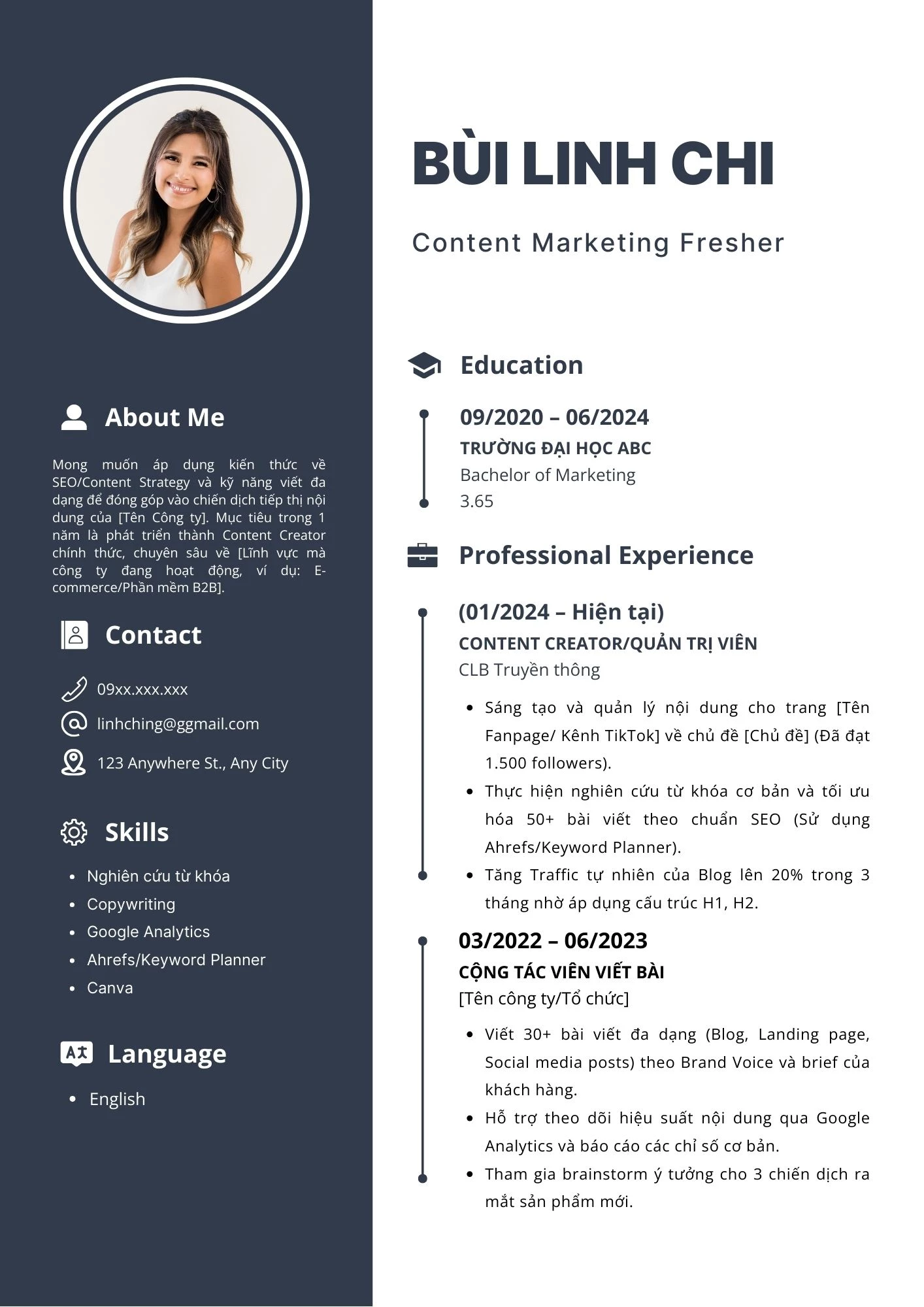 CV Content Marketing dành cho fresher