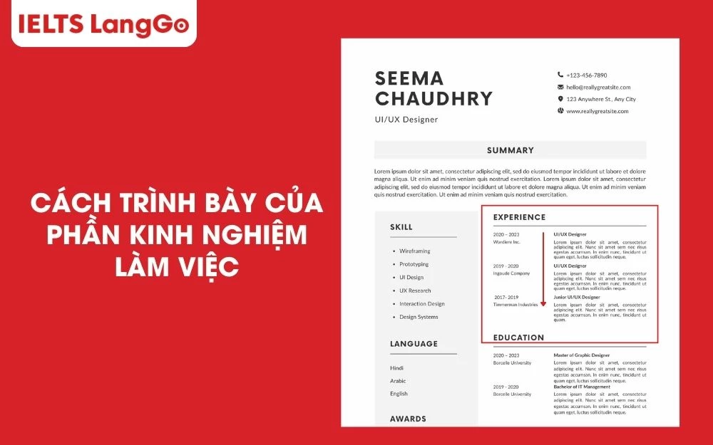 Cần trình bày mục kinh nghiệm làm việc một cách khoa học