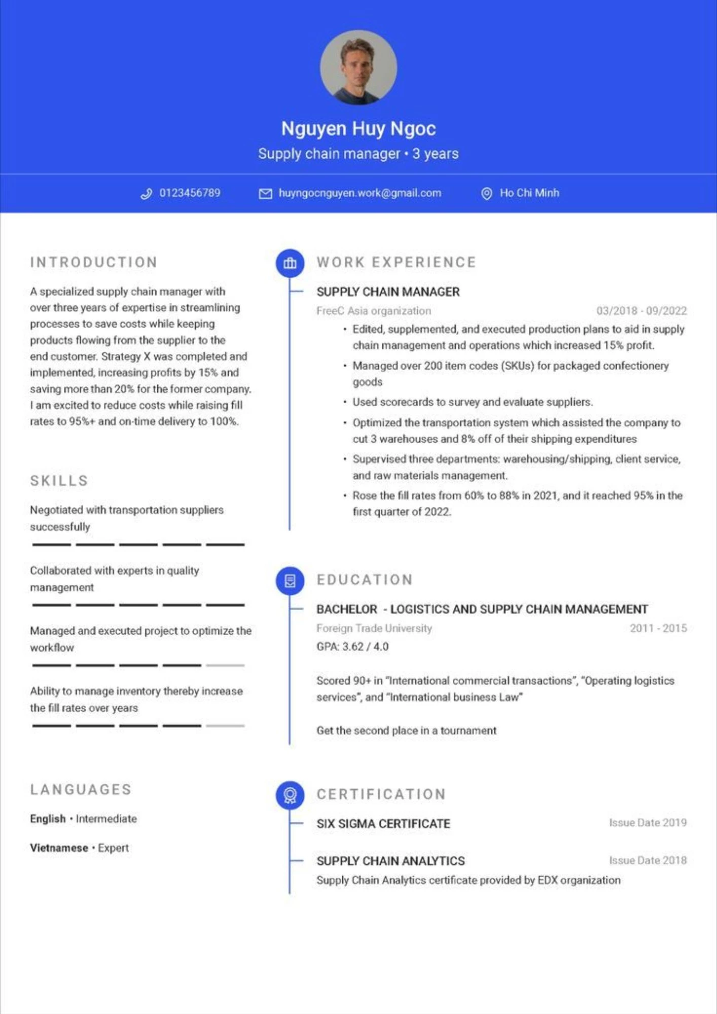 Mẫu CV cho ứng viên ngành quản lý chuỗi cung ứng