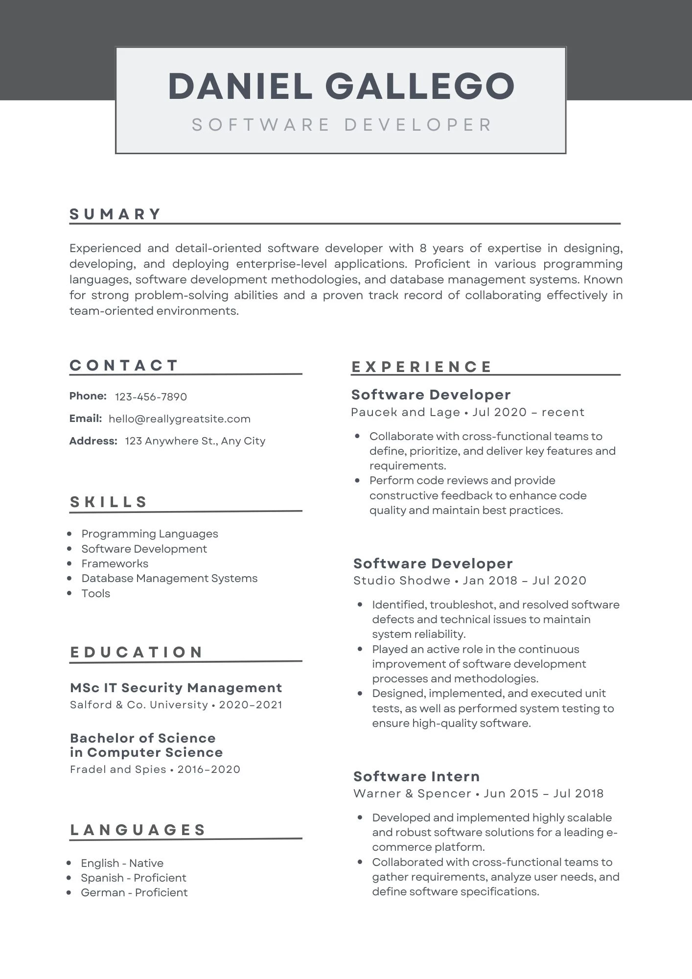 Mẫu CV dành cho ứng viên phát triển phần mềm