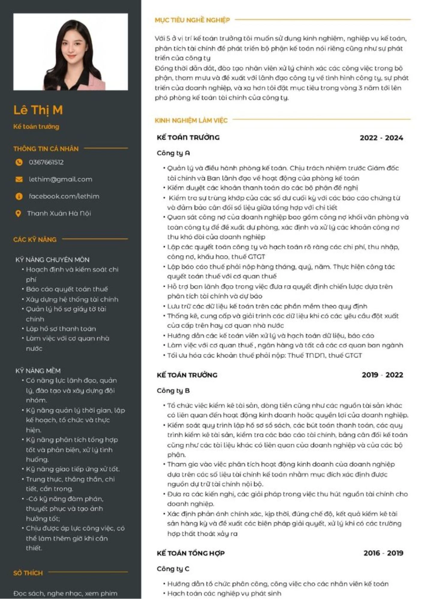 Mẫu CV dành cho vị trí Senior