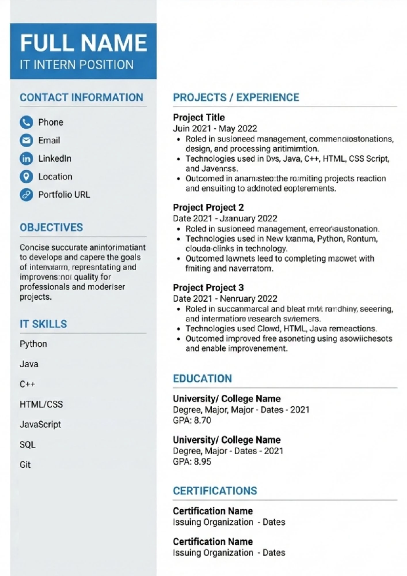 Mẫu CV cho ứng viên ngành Công nghệ thông tin