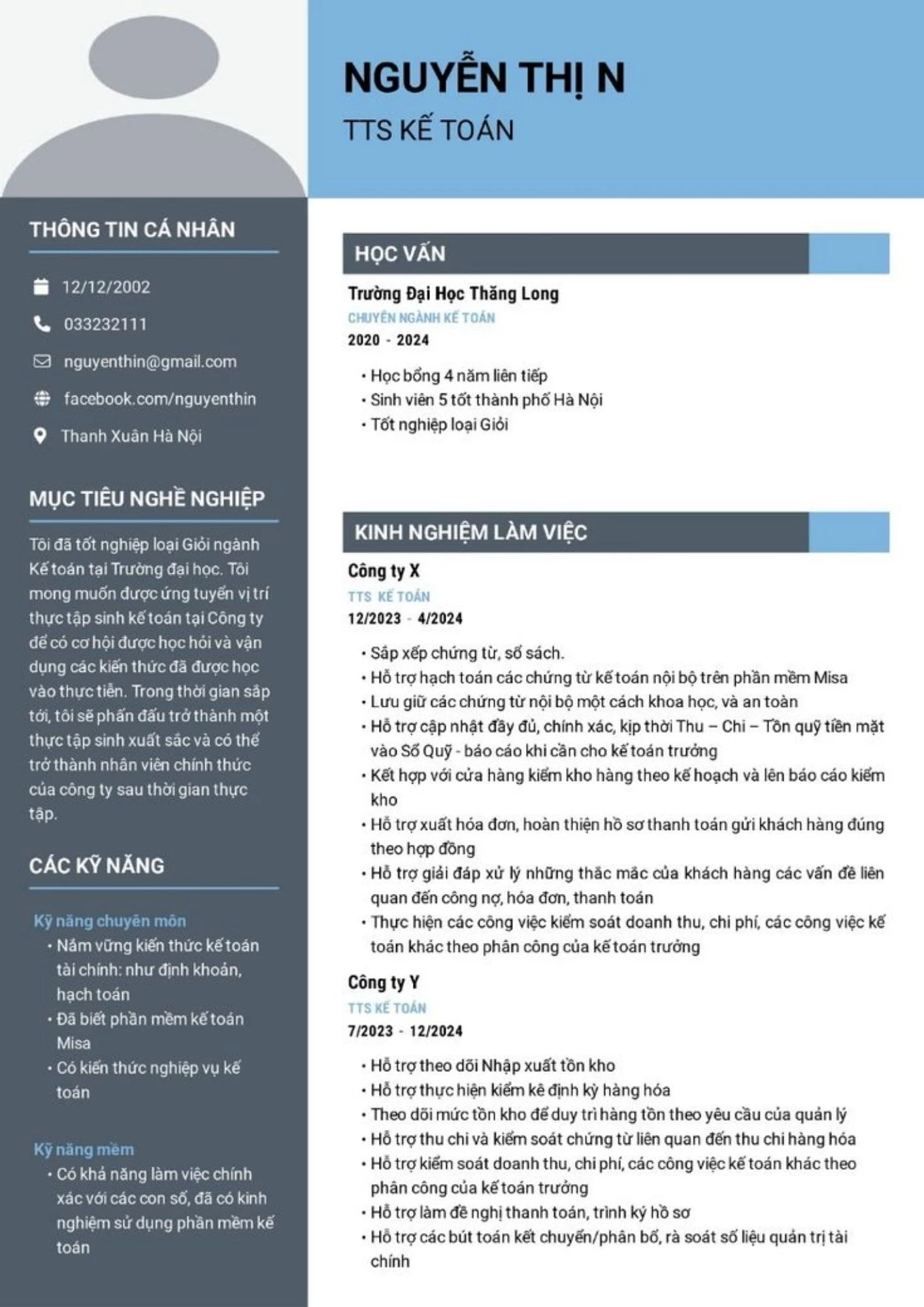 Mẫu CV cho ứng viên ngành Kế toán