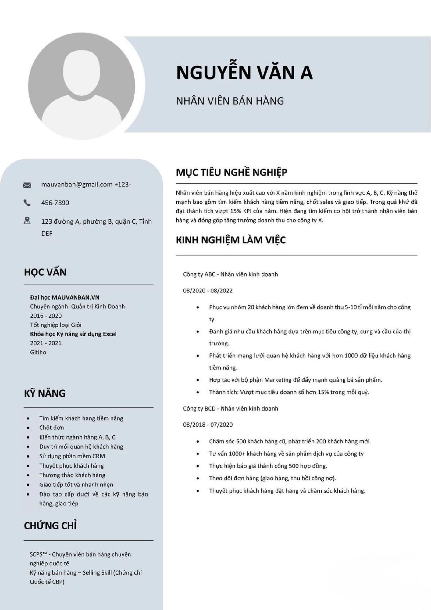 Bạn muốn ứng tuyển vị trí nhân viên bán hàng thì đây chính là CV dành cho bạn