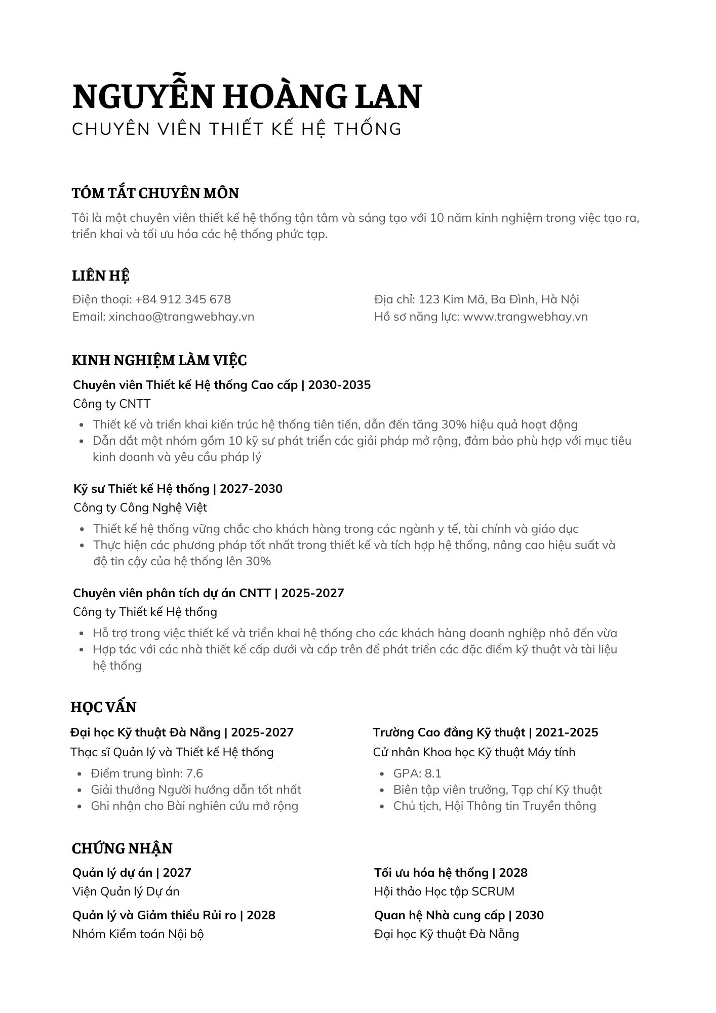 Mẫu CV mang tính ứng dụng cao trong thực tế