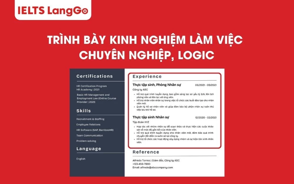 Trình bày kinh nghiệm làm việc chuyên nghiệp, logic
