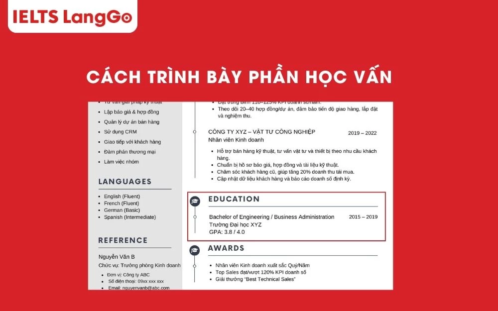Cách trình bày phần học vấn
