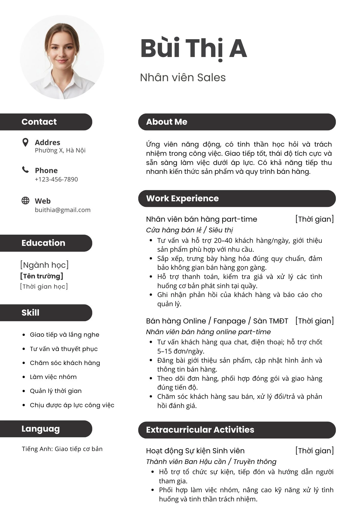 CV làm nổi bật năng lực tư vấn và chốt đơn