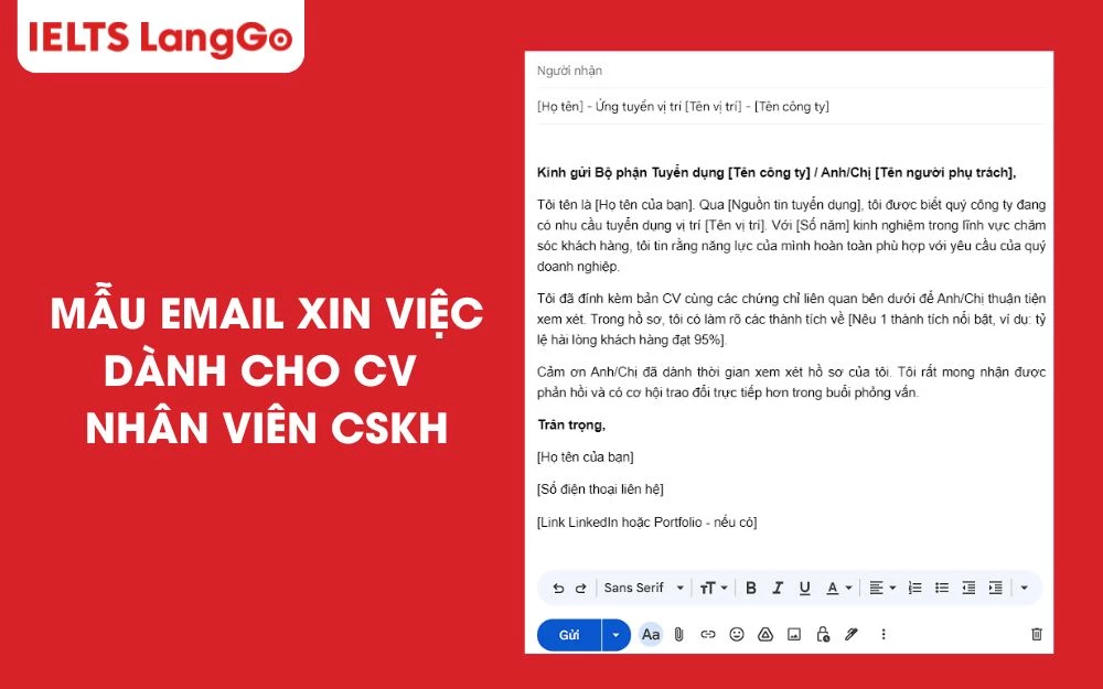 Mẫu email xin việc dành cho CV nhân viên CSKH