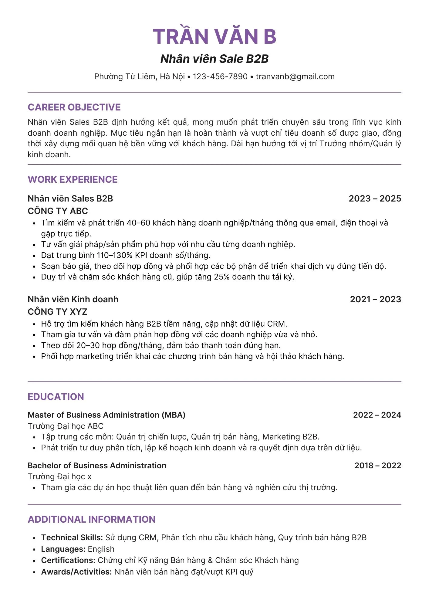 Mẫu CV phản ánh thái độ làm việc nghiêm túc