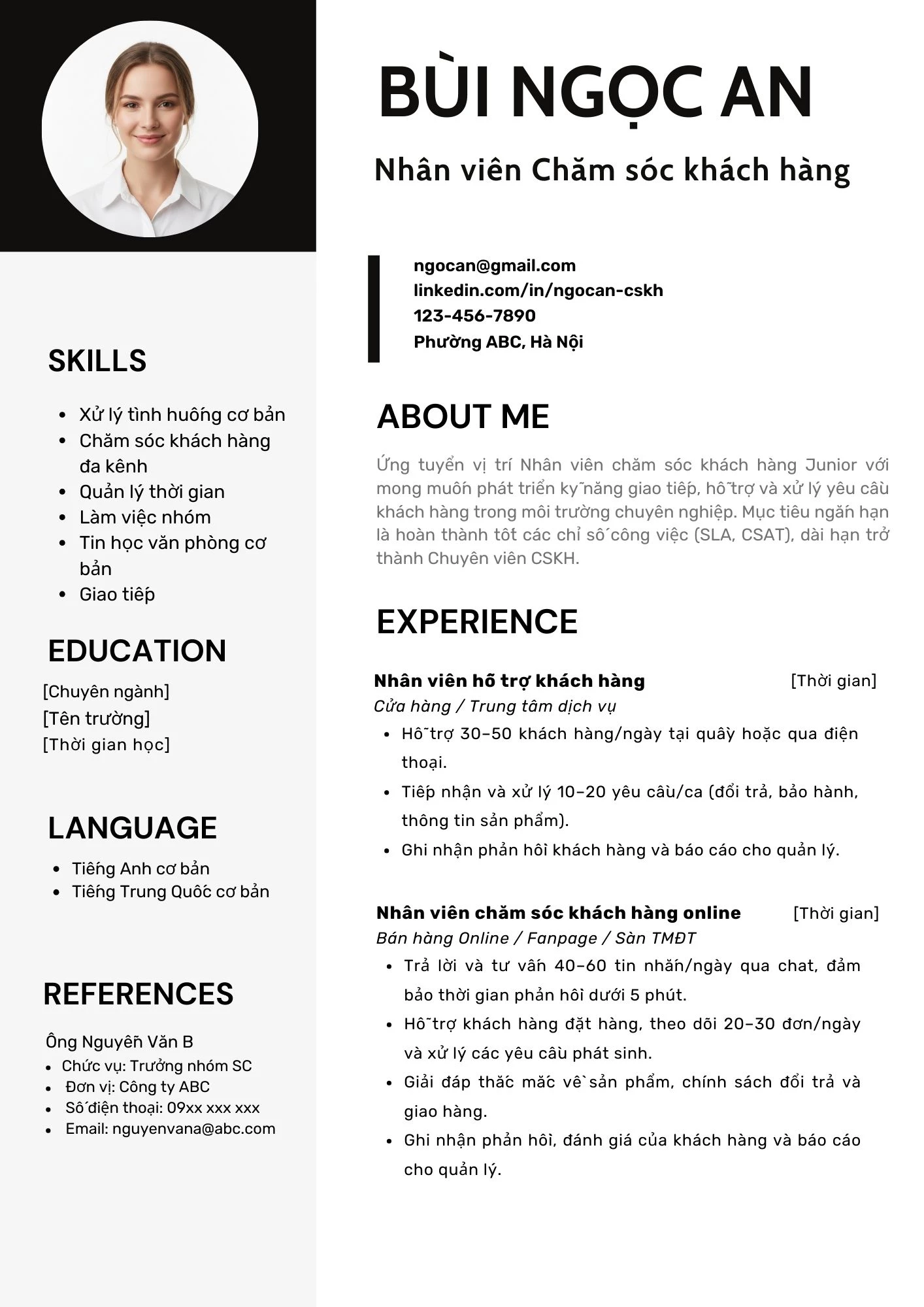 Thông tin cá nhân được sắp xếp khoa học, chuẩn nhà tuyển dụng