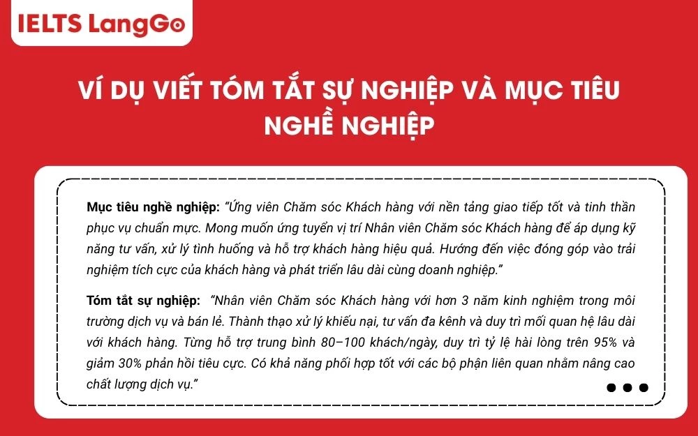 Ví dụ viết tóm tắt sự nghiệp và mục tiêu nghề nghiệp