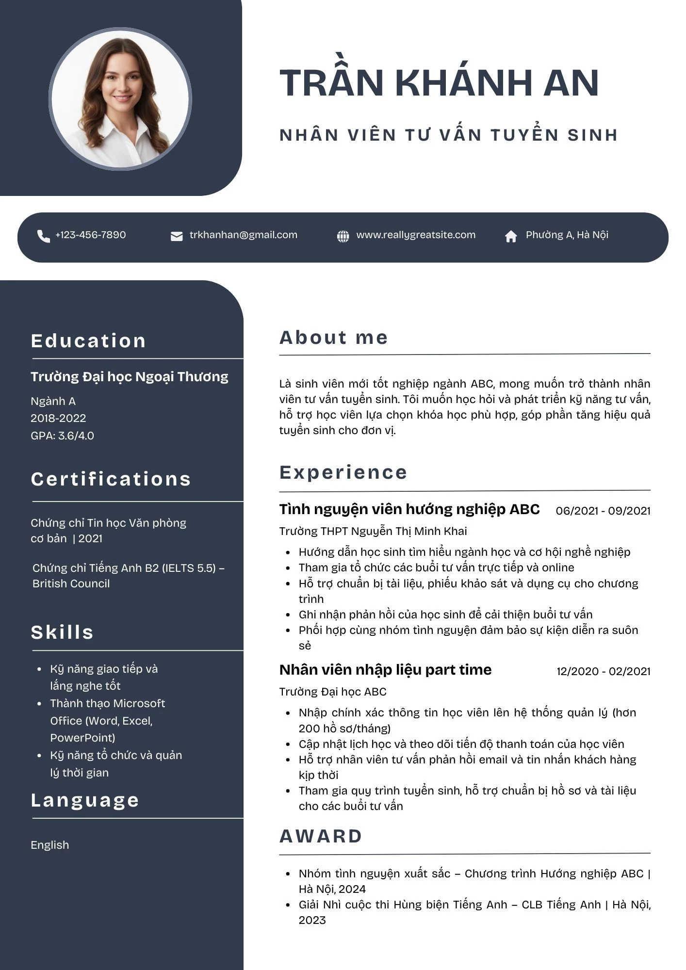 Mẫu CV dành cho vị trí Junior