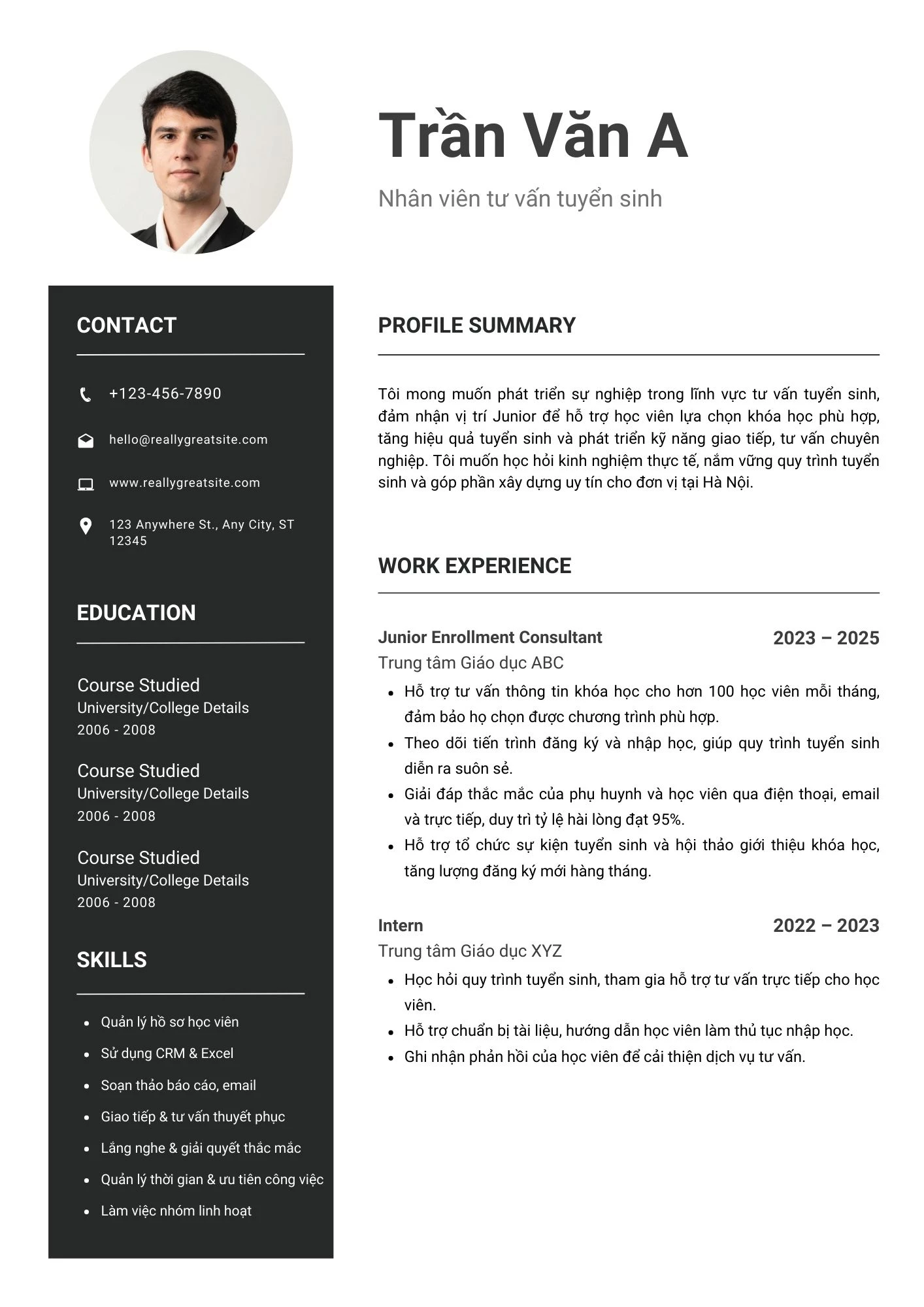 Mẫu CV dành cho vị trí Senior