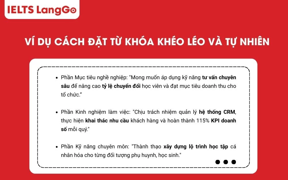 Ví dụ cách đặt từ khóa trong CV sao cho khéo léo và tự nhiên