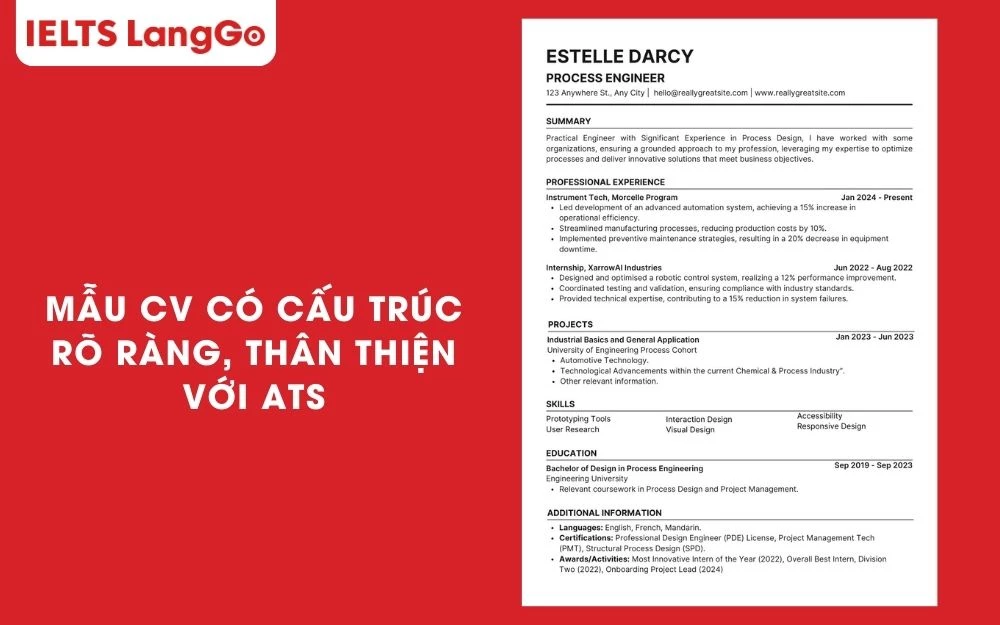 Bố cục CV tiếng Anh chuẩn giúp nhà tuyển dụng đọc lướt dễ dàng