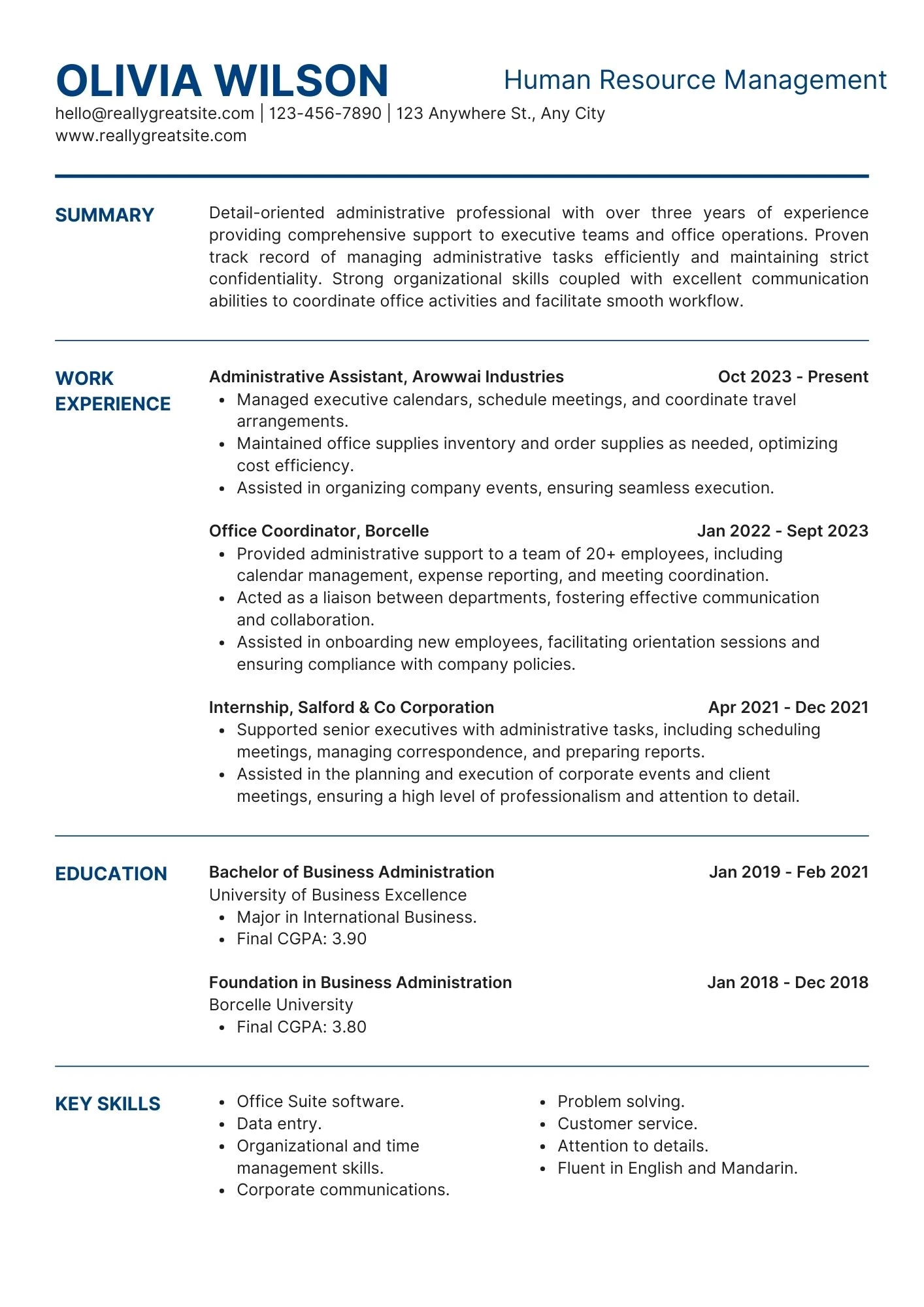 CV tiếng Anh ngành Quản trị nhân sự có bố cục đúng chuẩn