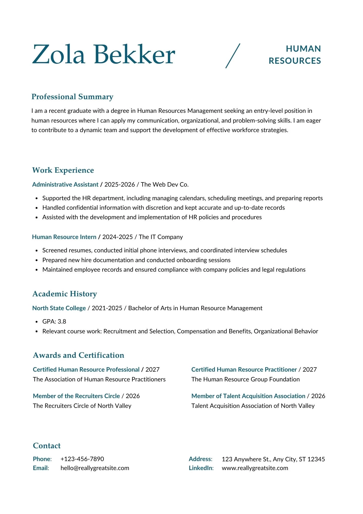 CV tiếng Anh ngành Quản trị nhân sự trên đây  thân thiện với ATS