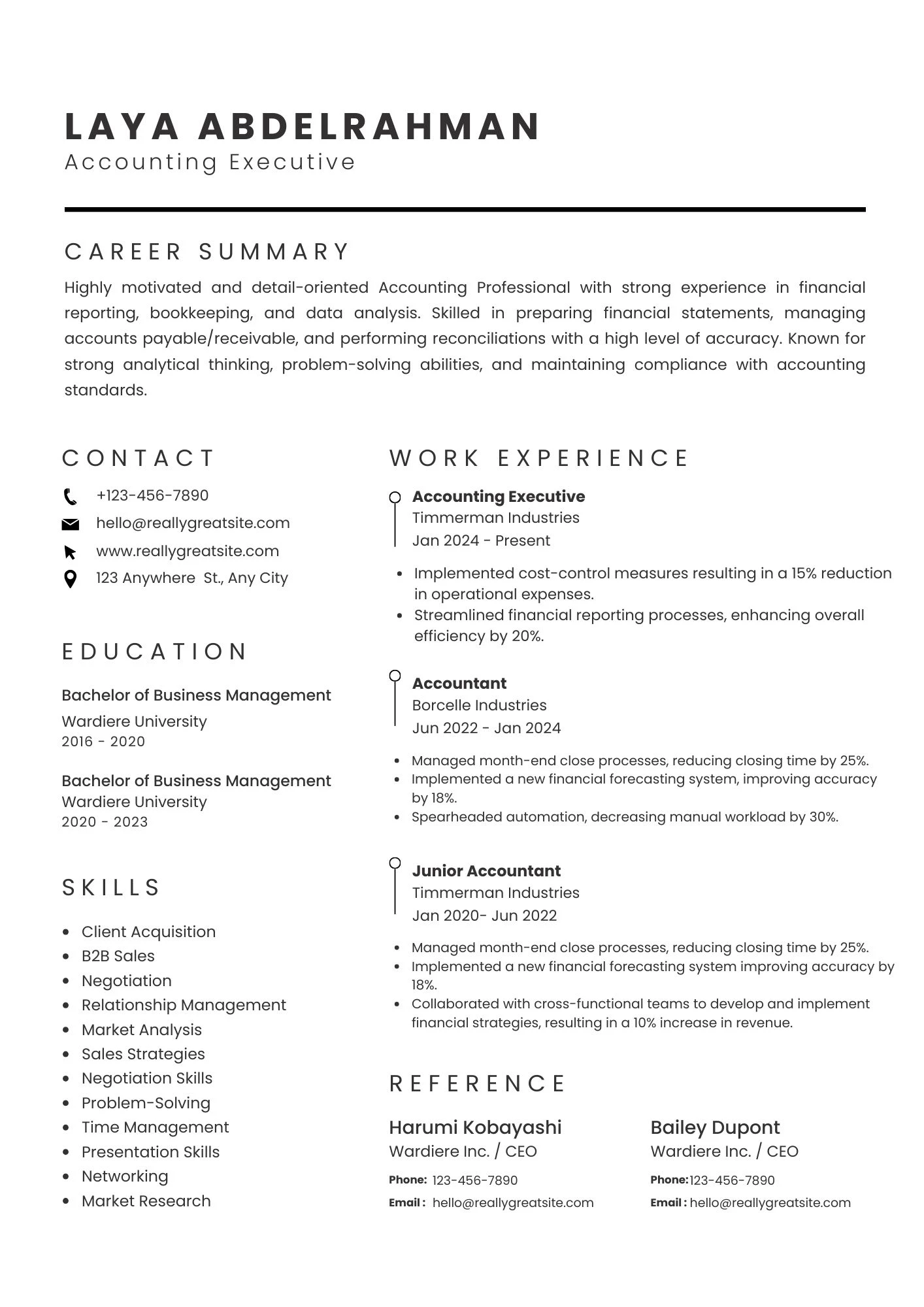 Mẫu Resume dành cho ngành Tài chính và Kế toán